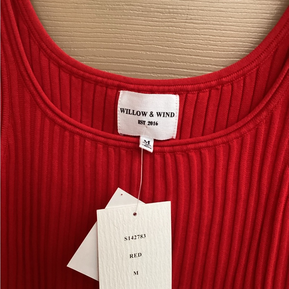 Red Ribbed Tank Mini Dress - Sleeveless Scoop Neck - NWT - Picture 3 of 5